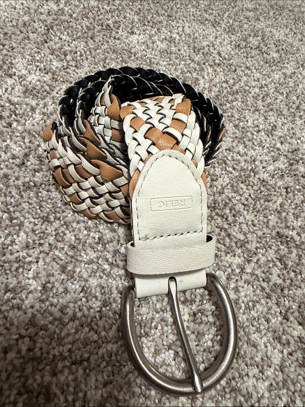 Relic Braided Leather Belt in Black, White & Tan